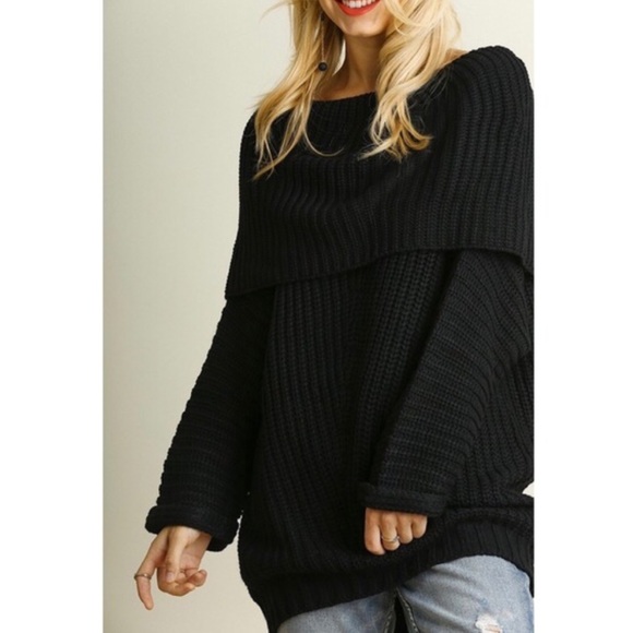 Black off shoulder chunky knit sweater - Picture 2 of 3